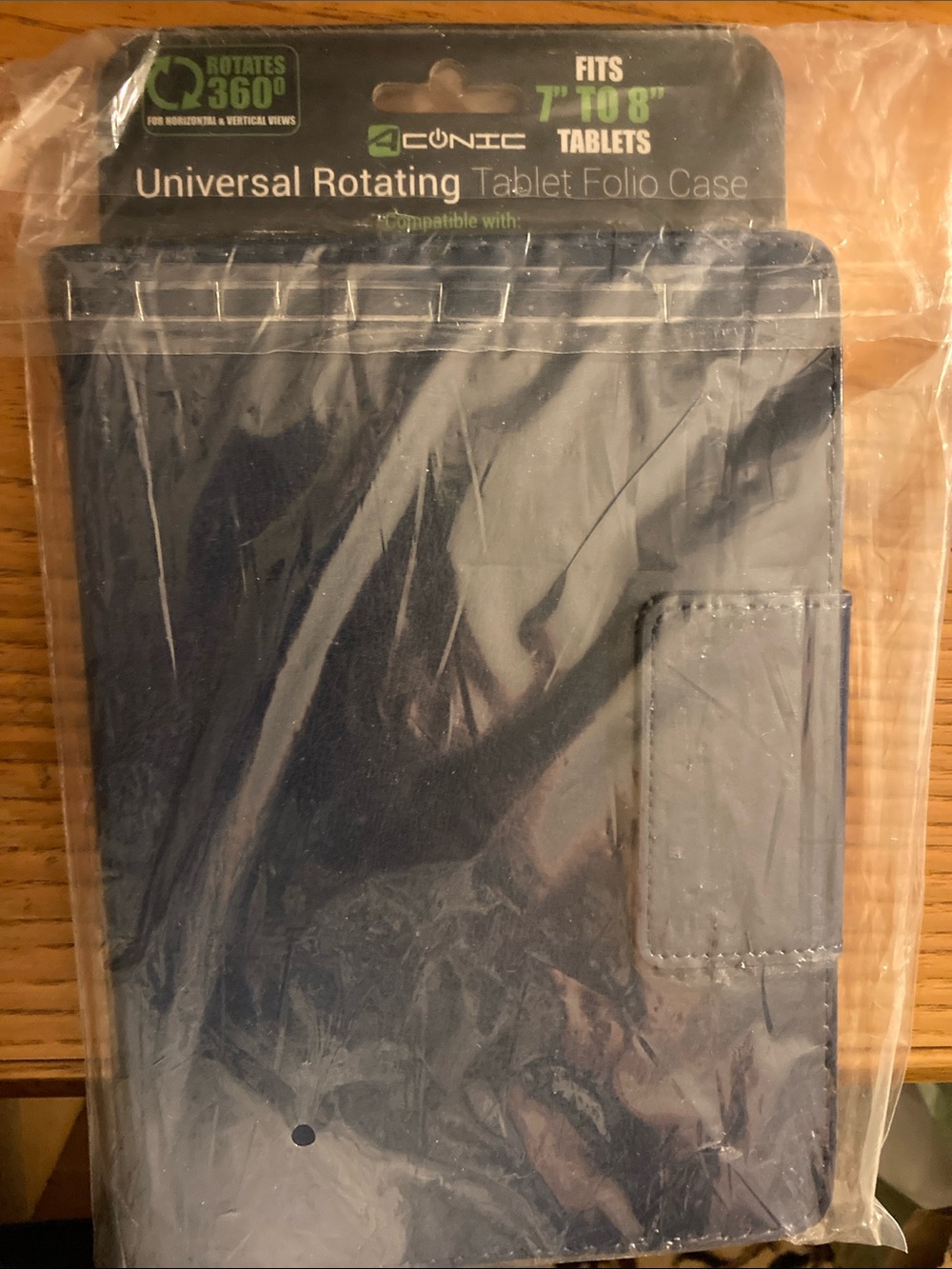 Universal Rotating Tablet Folio Case for 7"-8" Tablets - Navy Blue